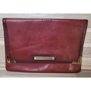 Phillippe Soft Reddish Brown Leather w/ Gold Hardware Envelope Clutch Bag VTG